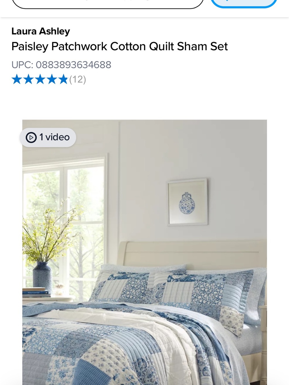 Laura Ashley Blue and White Paisley Patchwork Cotton Quilt Sham Set
